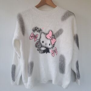 Hello Kitty Womens Large Soft Plush Oversized Sweater White Just A Girl Cartoon